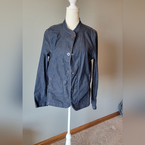 Eileen Fisher snap front stretch denim jean jacket medium - Picture 3 of 10